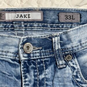 JAKE Light Wash Denim Jeans - Blue BKE Thrashed 33x32 Mens
